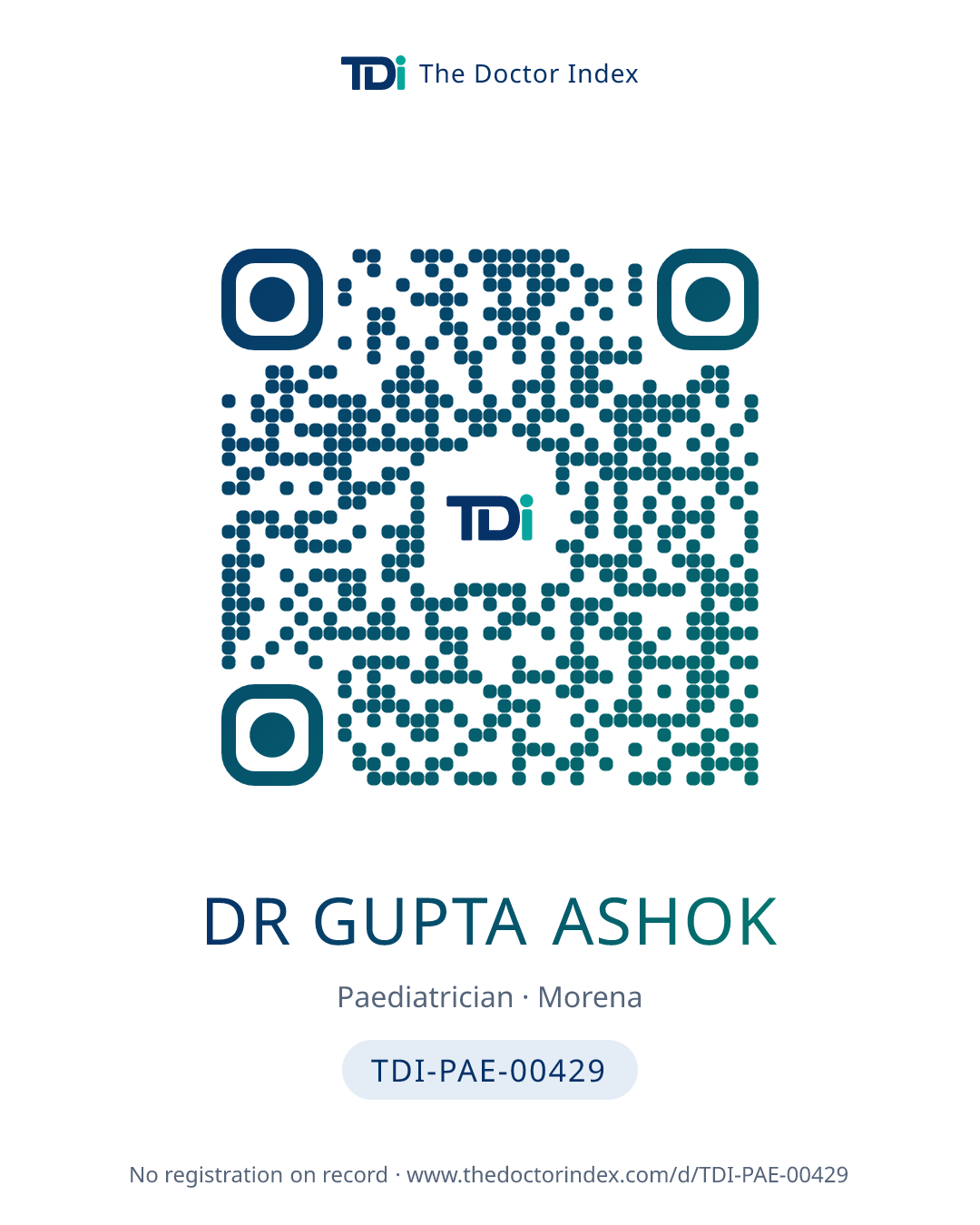 QR card for Dr Gupta Ashok, TDI-PAE-00429