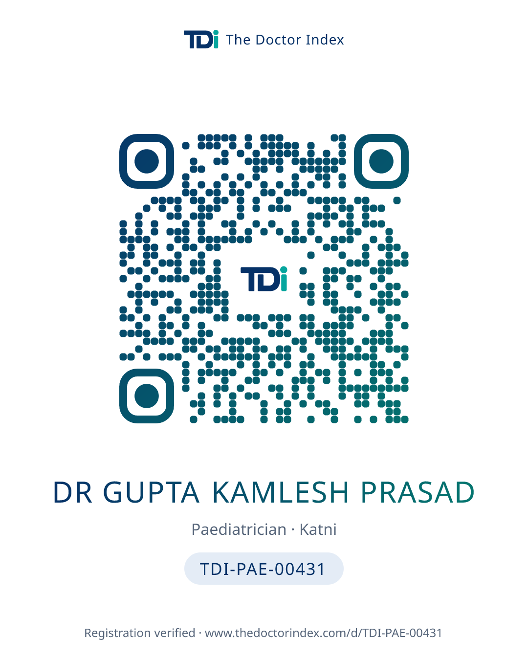 QR card for Dr Gupta Kamlesh Prasad, TDI-PAE-00431