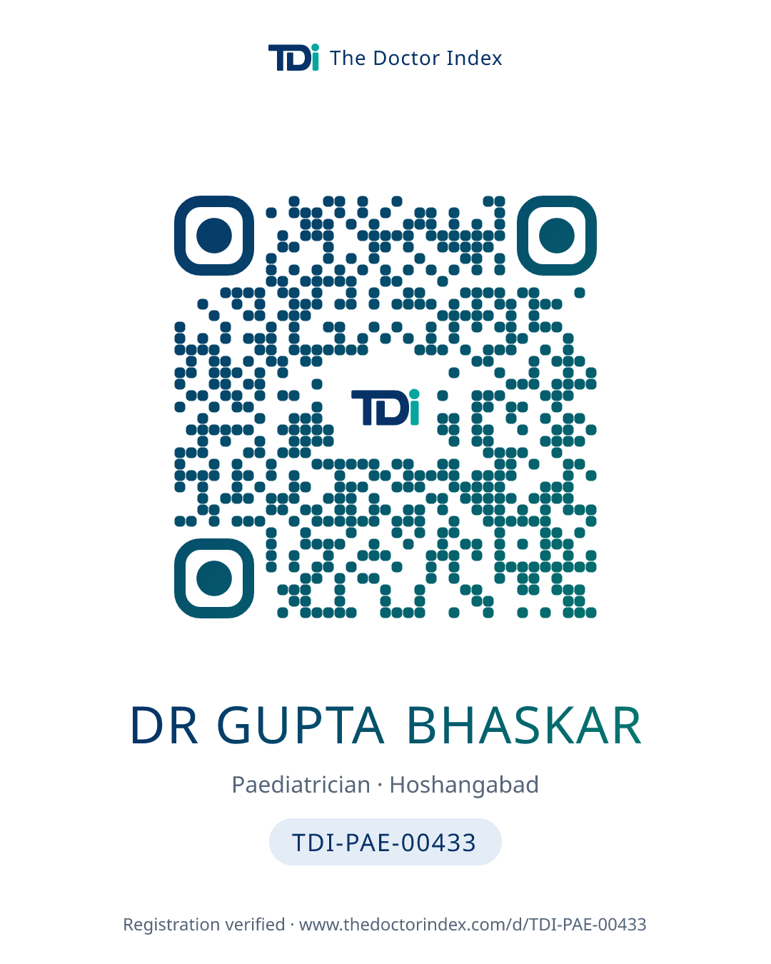 QR card for Dr Gupta Bhaskar, TDI-PAE-00433