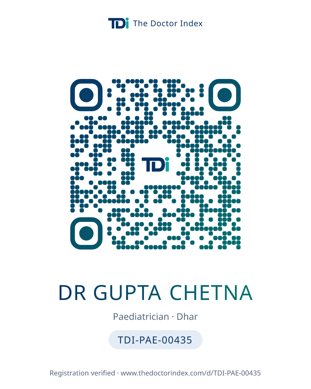 QR card for Dr Gupta Chetna, TDI-PAE-00435