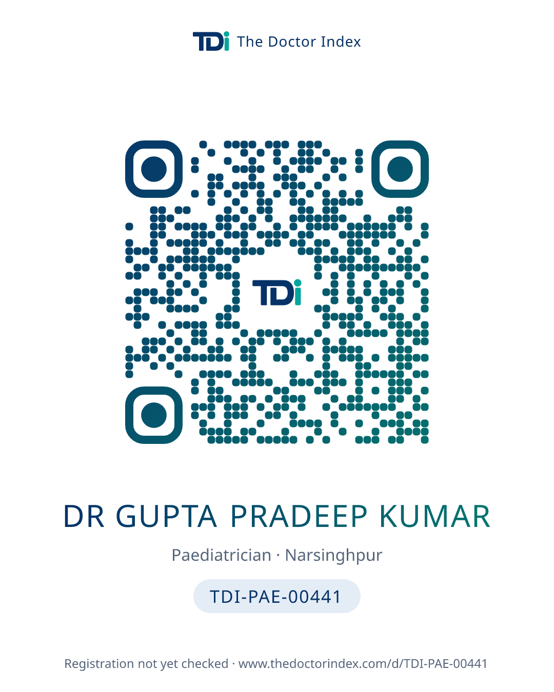 QR card for Dr Gupta Pradeep Kumar, TDI-PAE-00441
