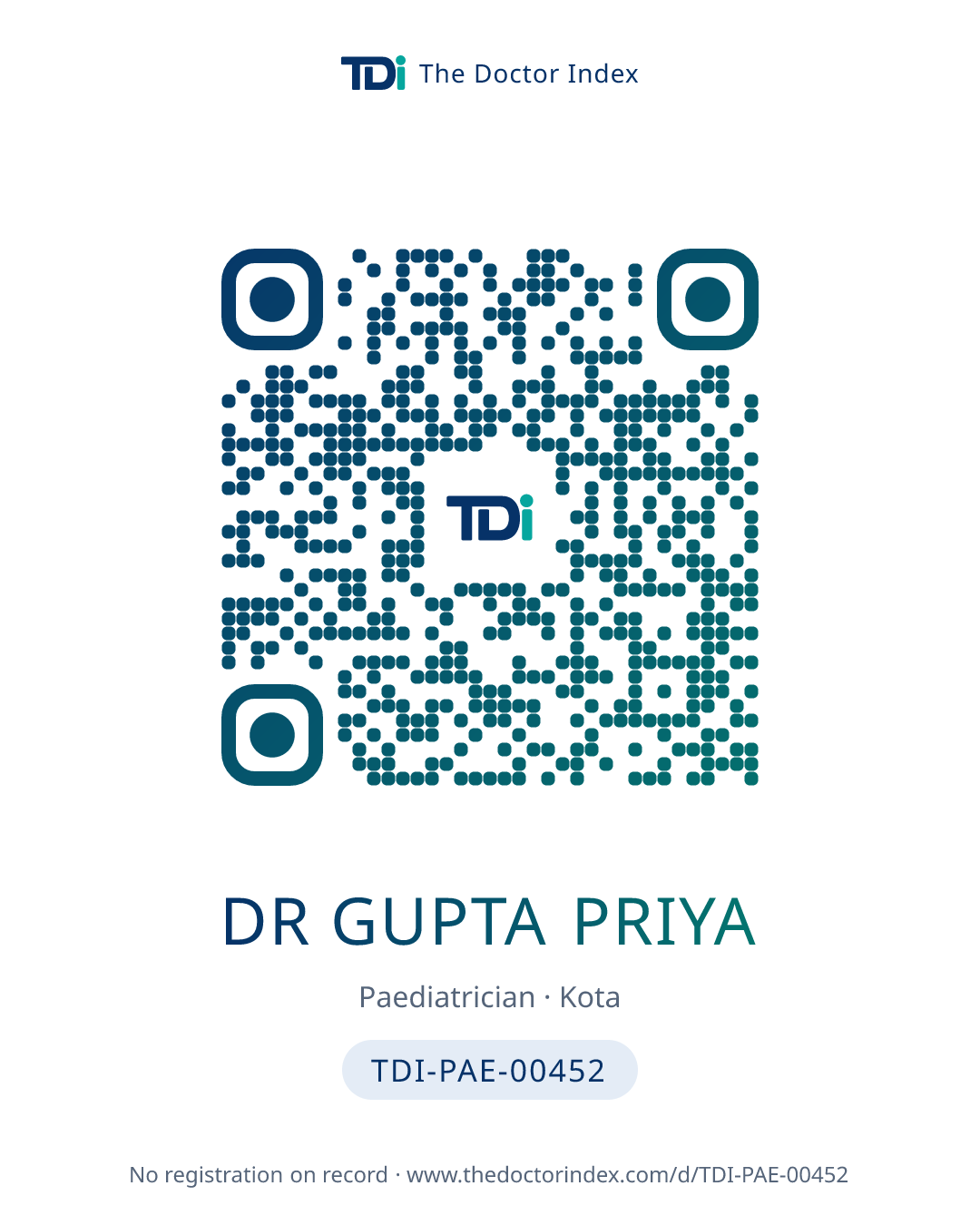 QR card for Dr Gupta Priya, TDI-PAE-00452