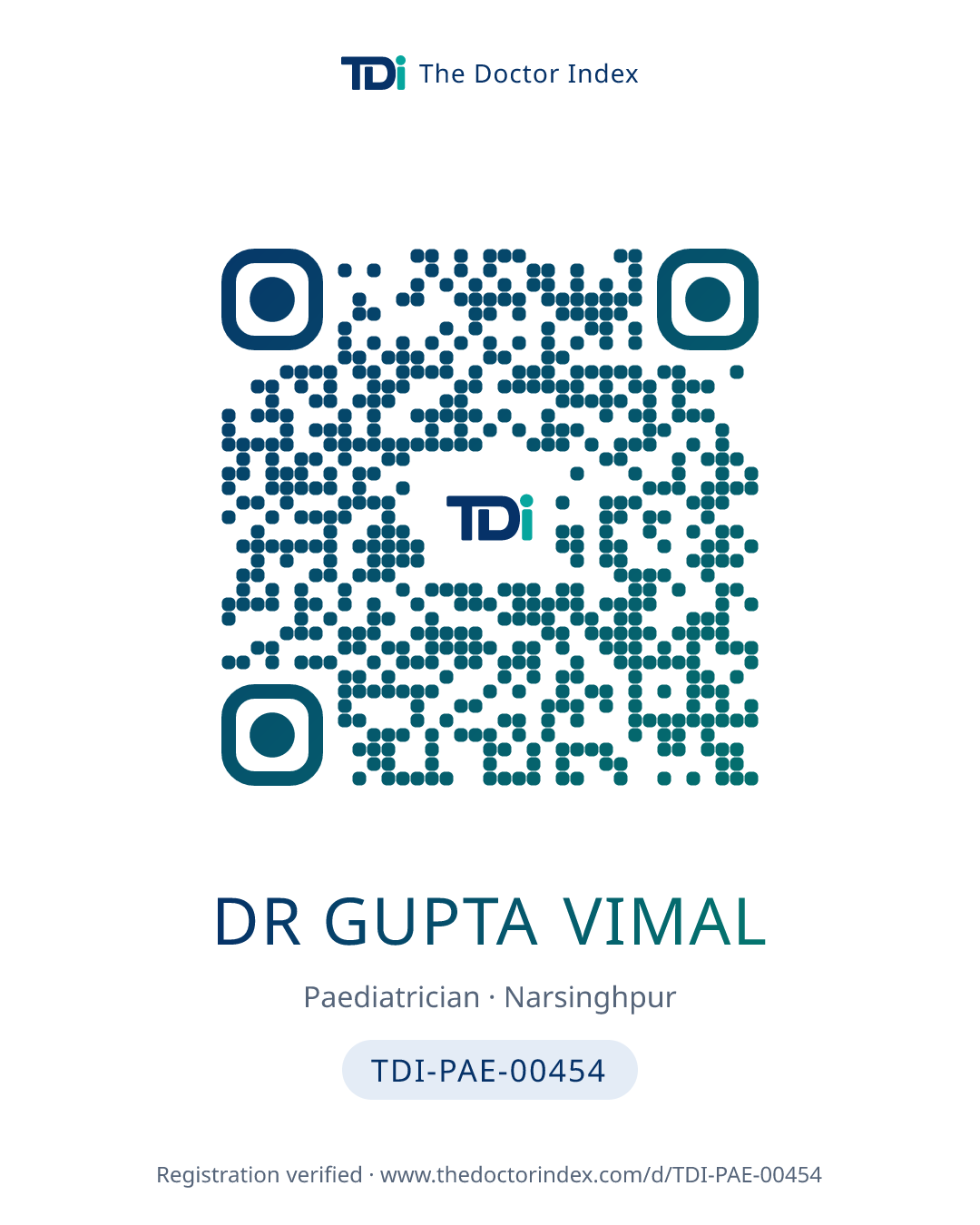 QR card for Dr Gupta Vimal, TDI-PAE-00454