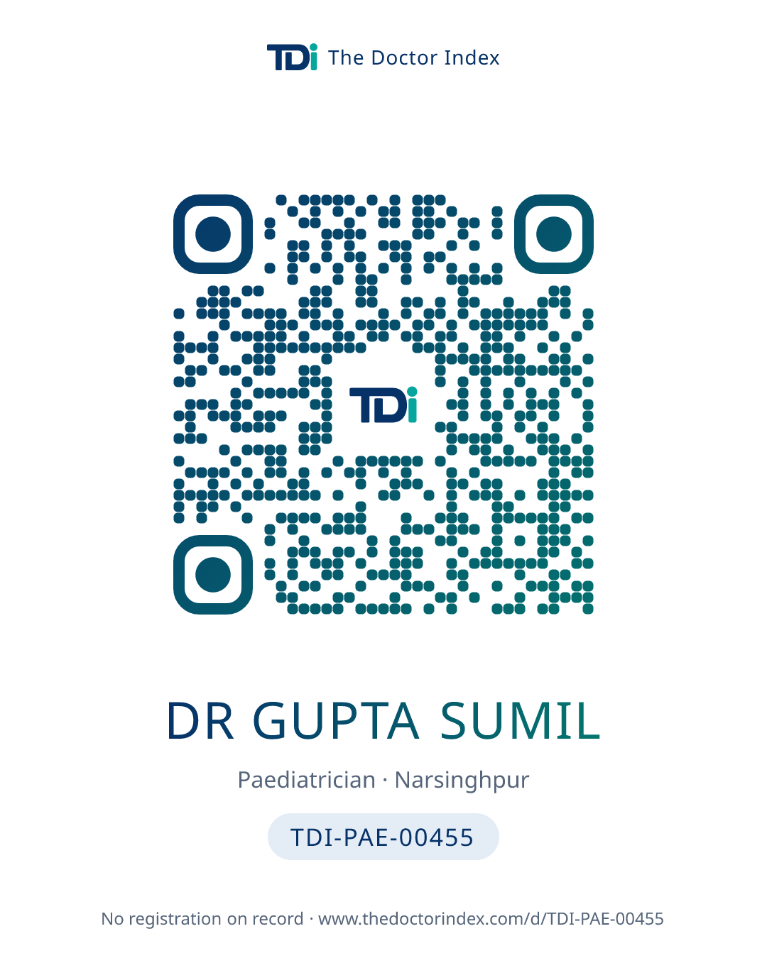 QR card for Dr Gupta Sumil, TDI-PAE-00455