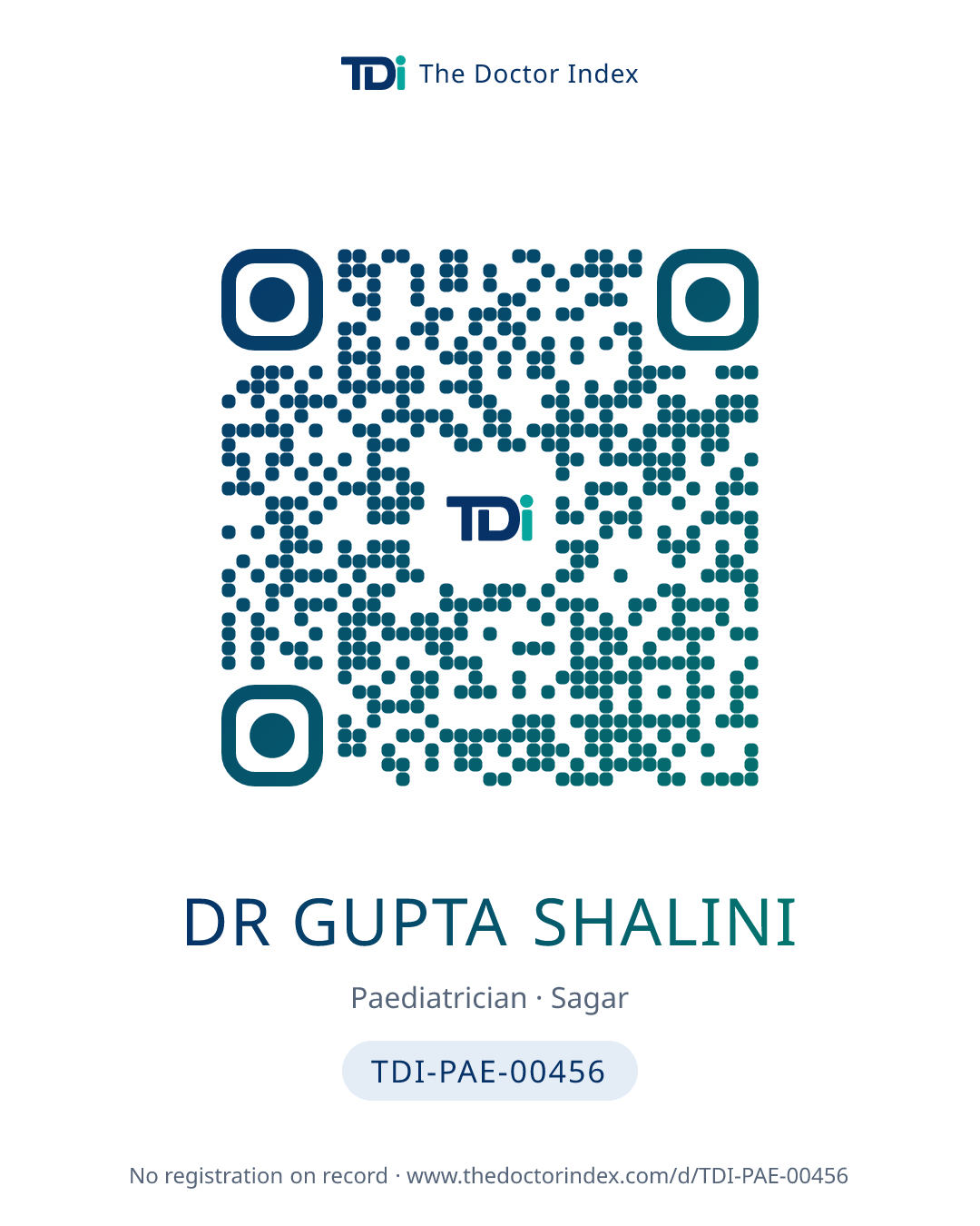 QR card for Dr Gupta Shalini, TDI-PAE-00456