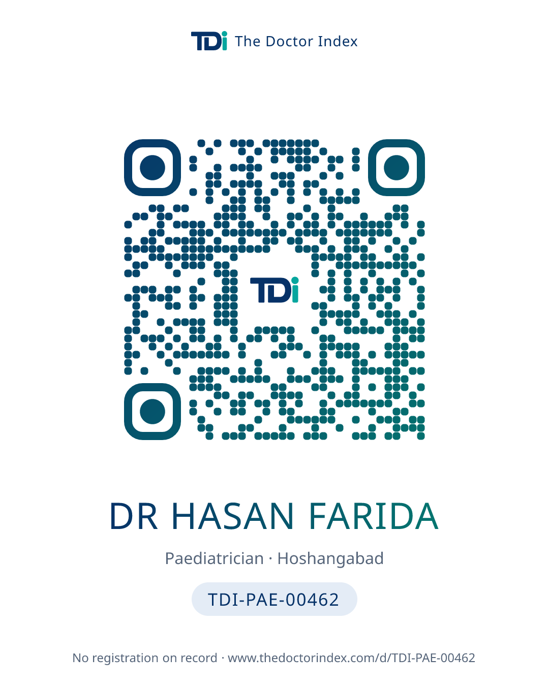 QR card for Dr Hasan Farida, TDI-PAE-00462