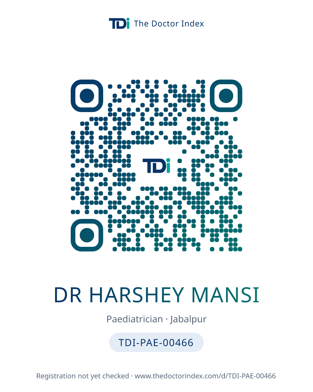QR card for Dr Harshey Mansi, TDI-PAE-00466