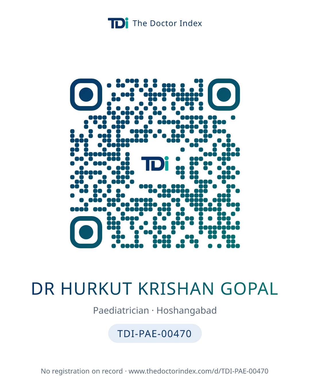 QR card for Dr Hurkut Krishan Gopal, TDI-PAE-00470