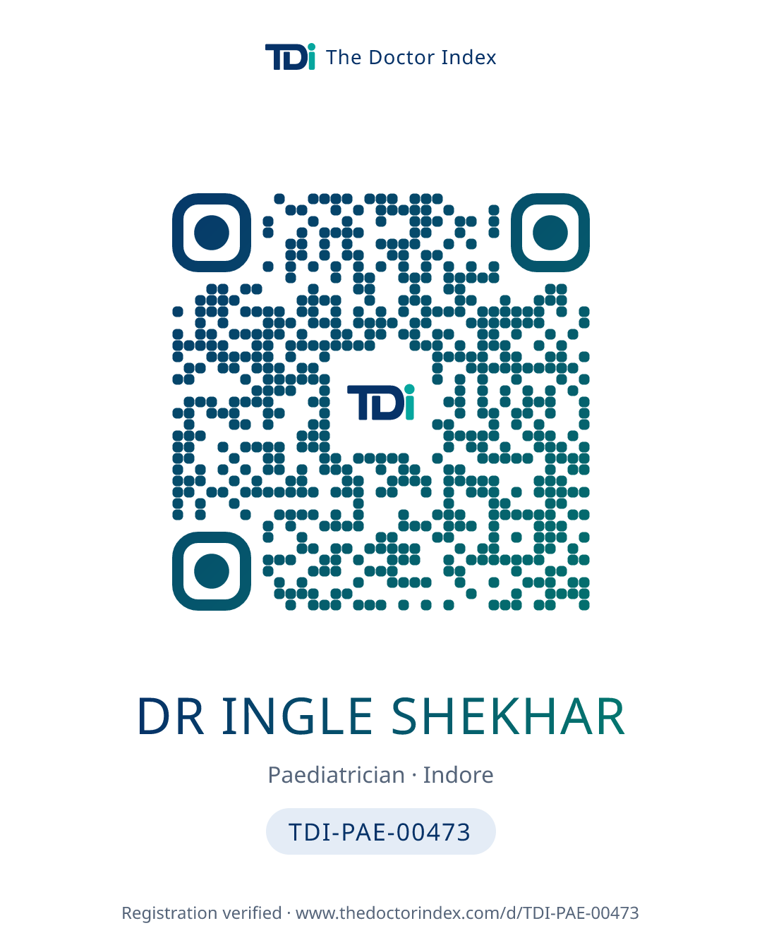 QR card for Dr Ingle Shekhar, TDI-PAE-00473