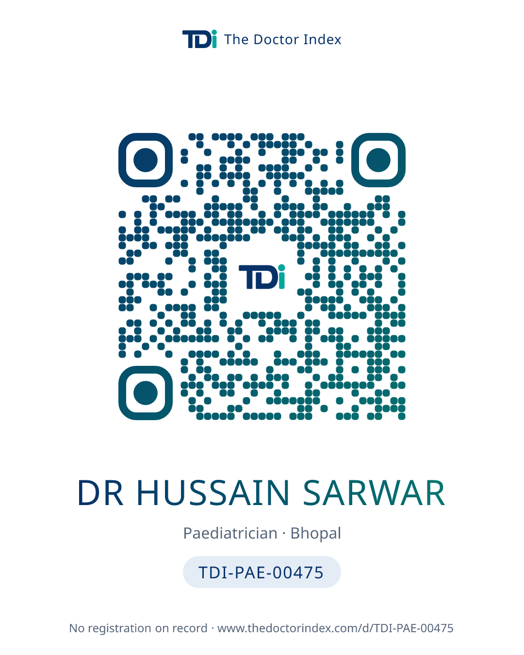 QR card for Dr Hussain Sarwar, TDI-PAE-00475