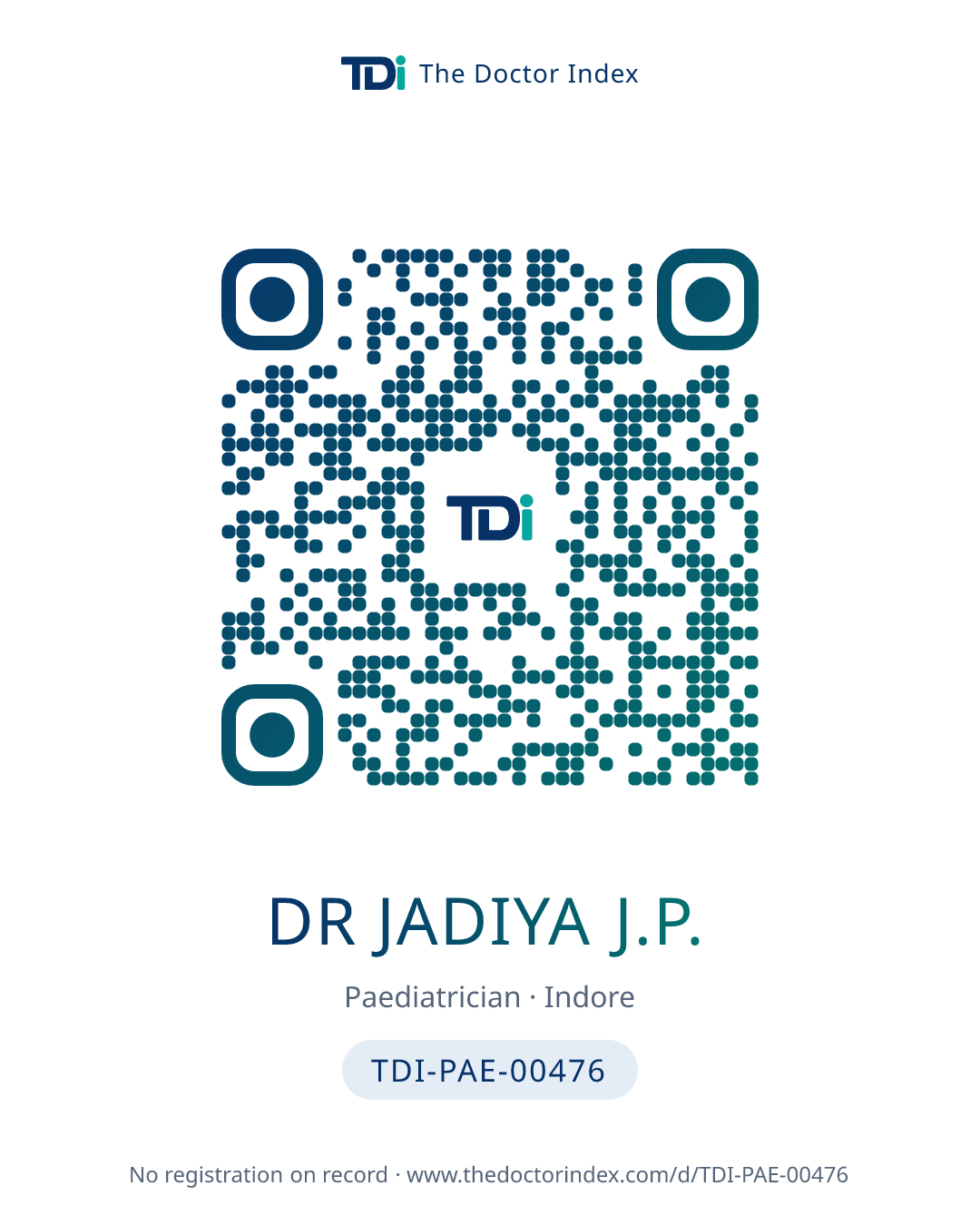 QR card for Dr Jadiya J.P., TDI-PAE-00476