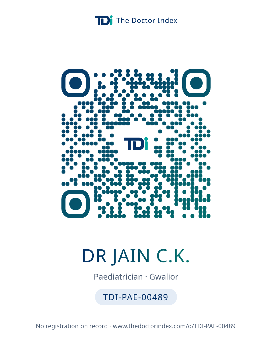 QR card for Dr Jain C.K., TDI-PAE-00489
