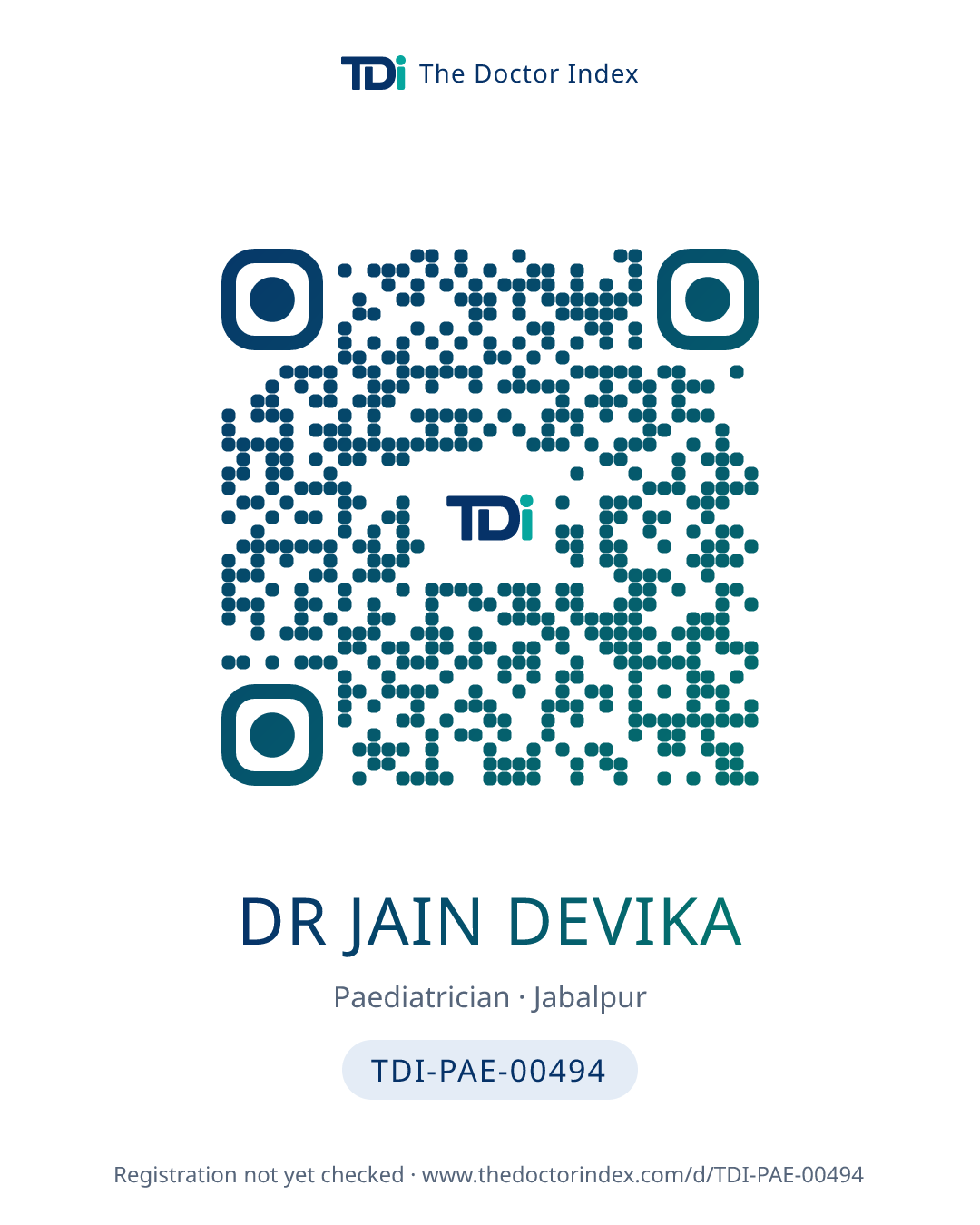 QR card for Dr Jain Devika, TDI-PAE-00494