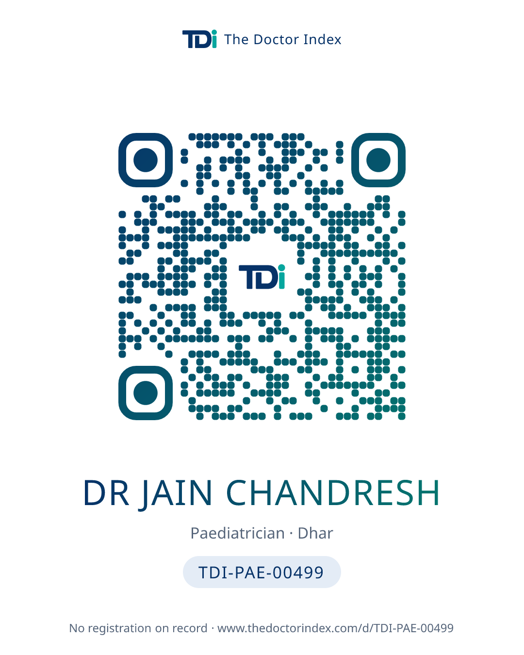 QR card for Dr Jain Chandresh, TDI-PAE-00499