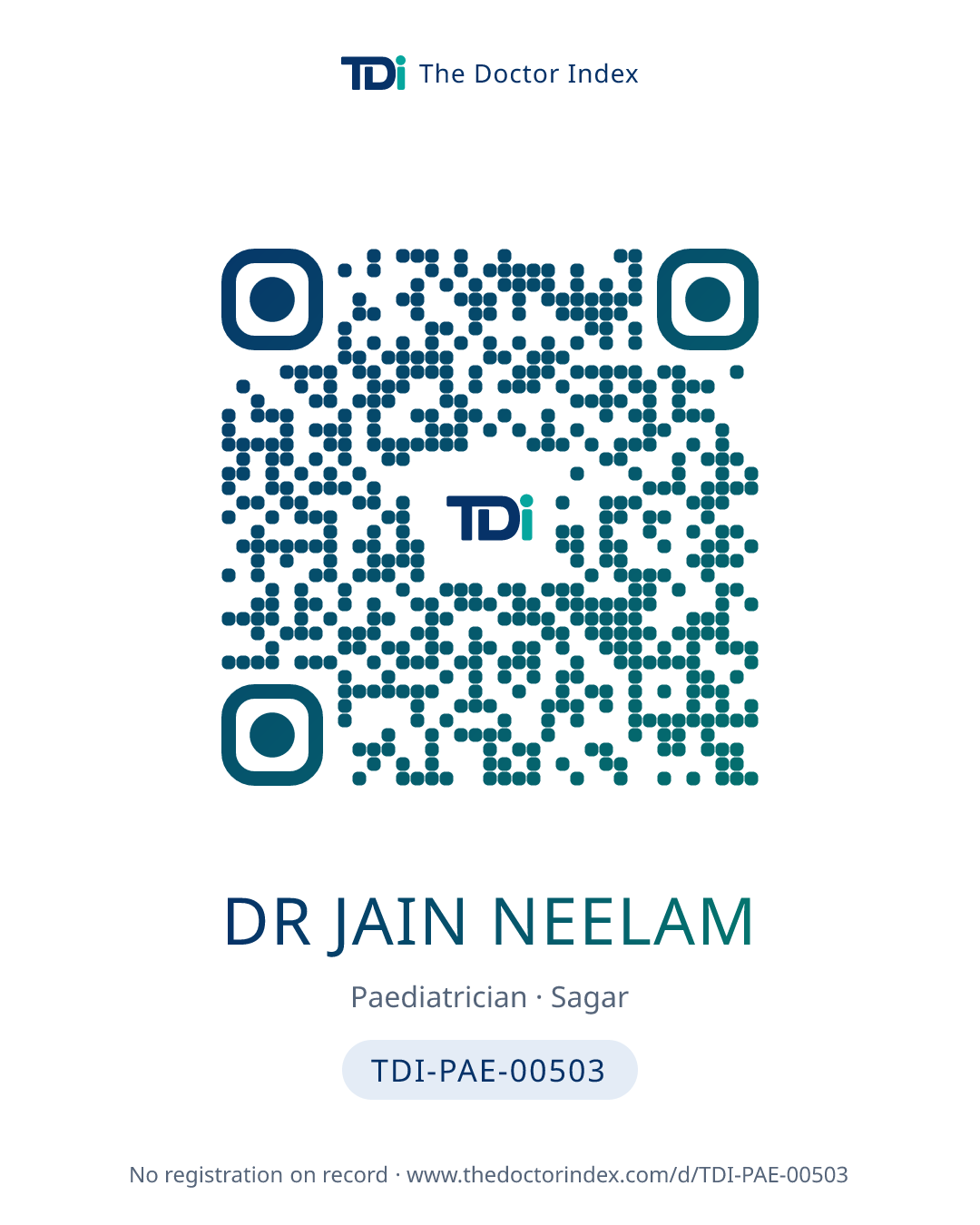 QR card for Dr Jain Neelam, TDI-PAE-00503