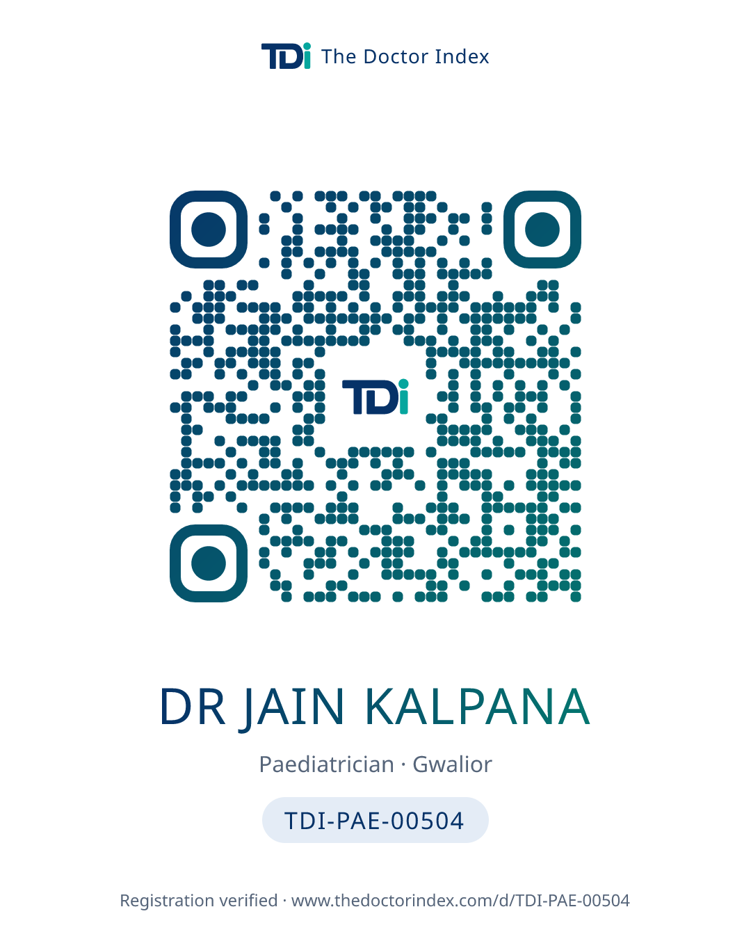 QR card for Dr Jain Kalpana, TDI-PAE-00504