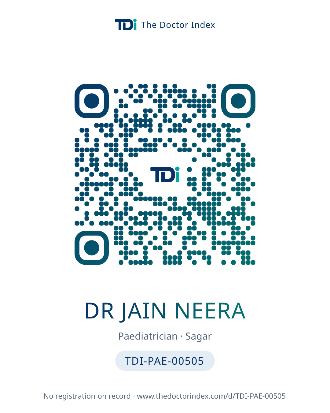 QR card for Dr Jain Neera, TDI-PAE-00505