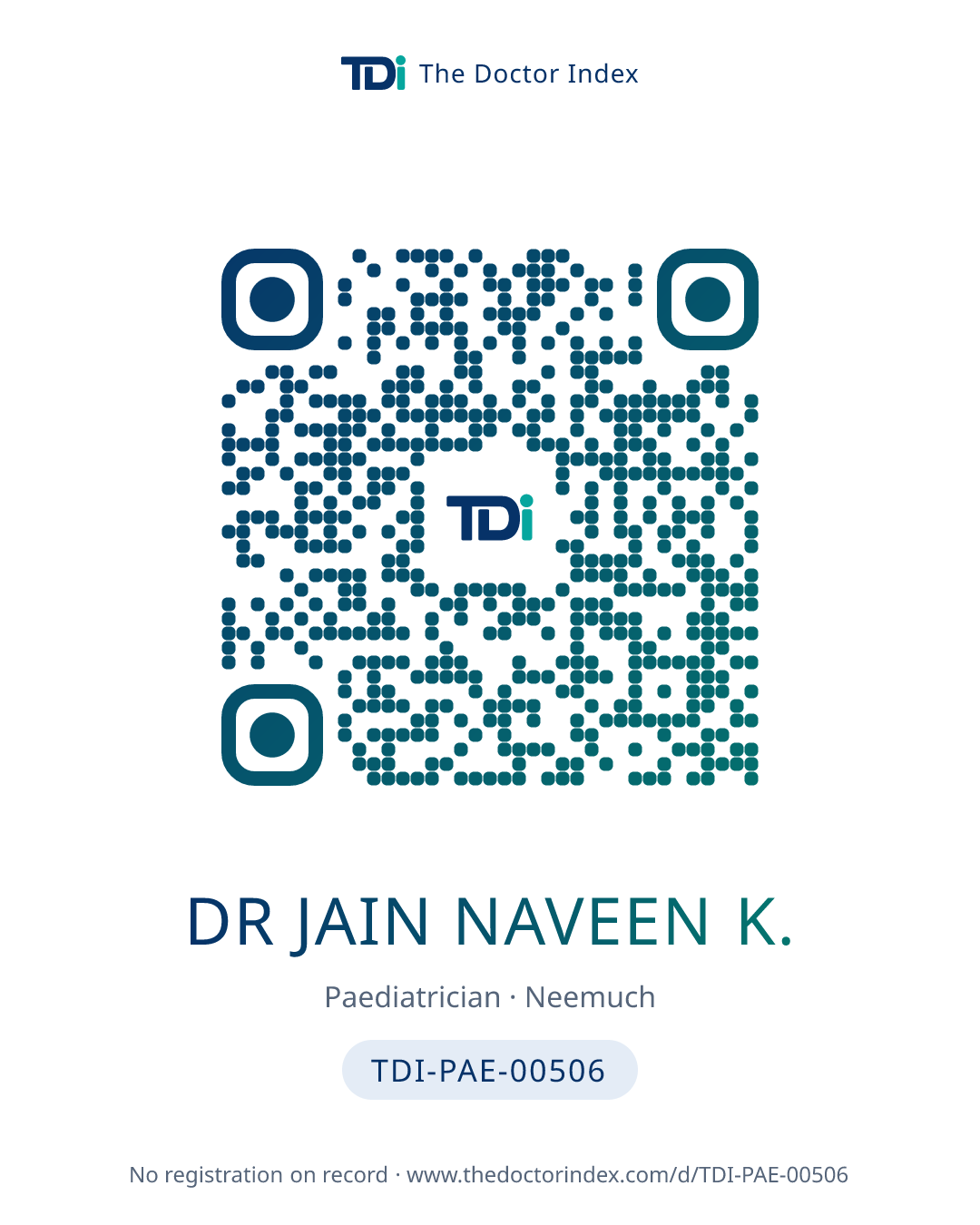 QR card for Dr Jain Naveen K., TDI-PAE-00506