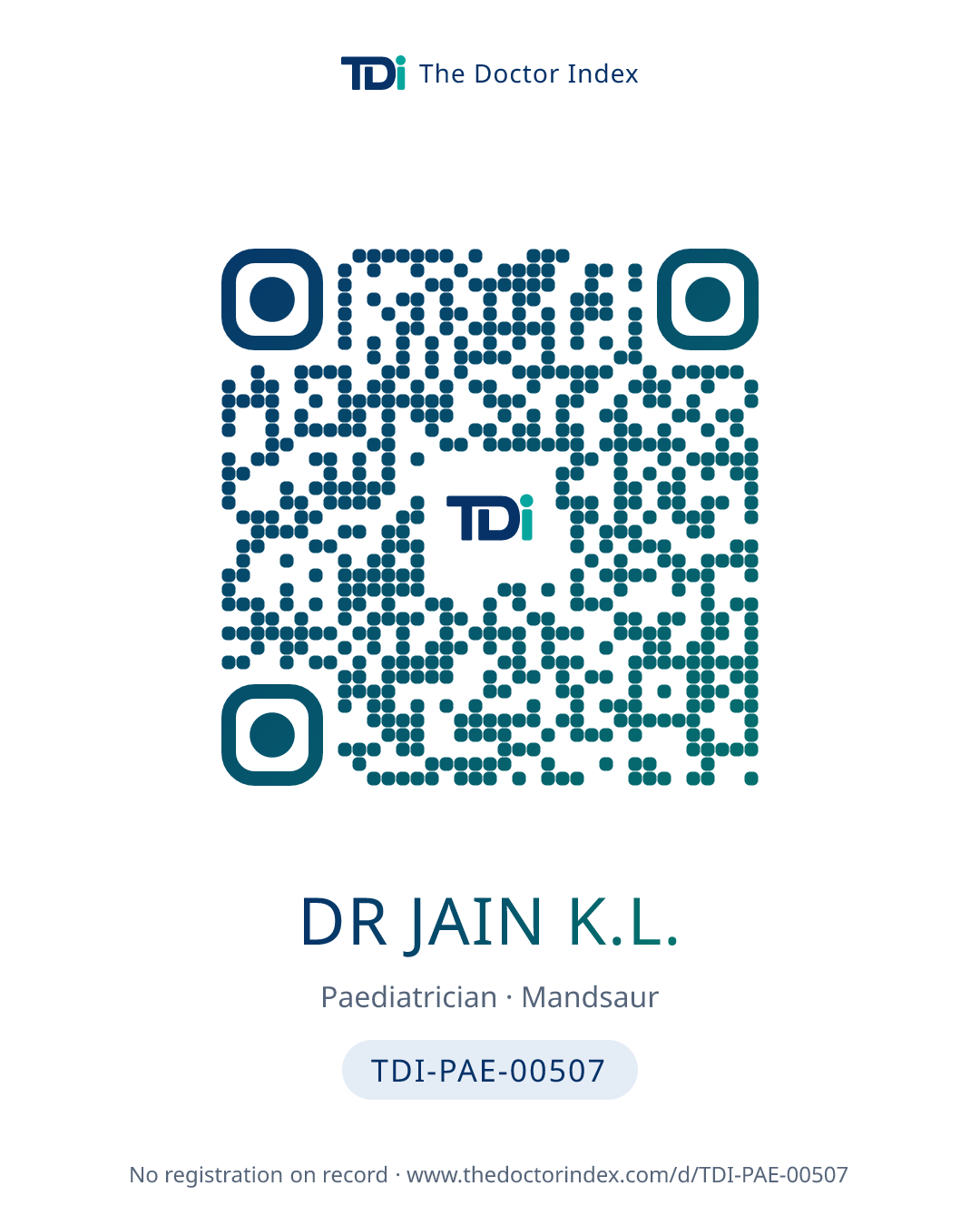 QR card for Dr Jain K.L., TDI-PAE-00507