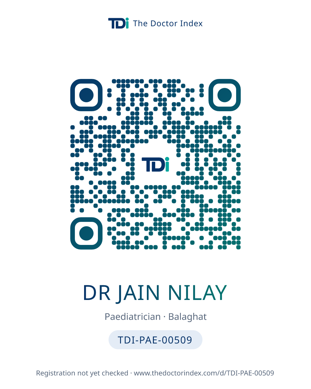 QR card for Dr Jain Nilay, TDI-PAE-00509