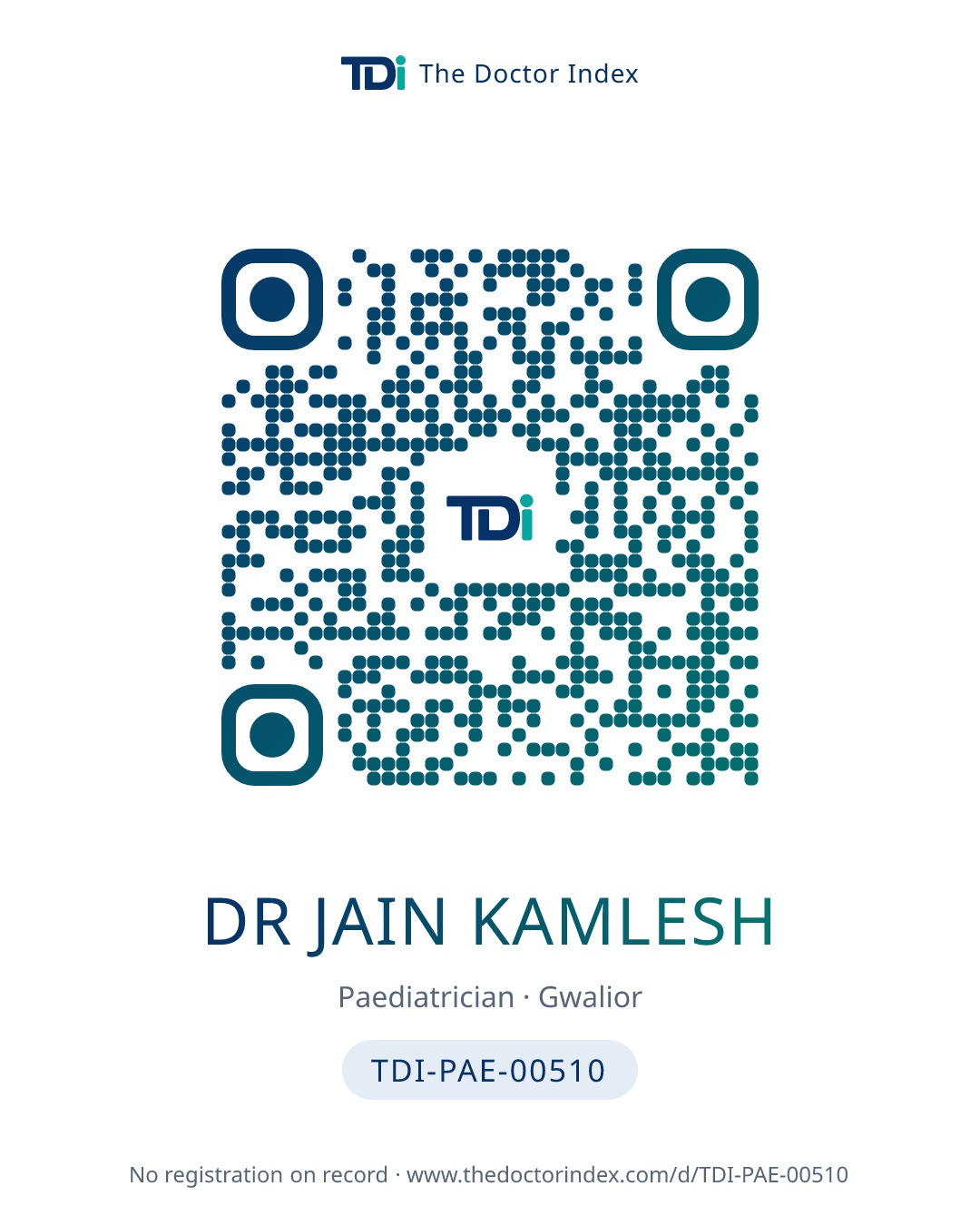 QR card for Dr Jain Kamlesh, TDI-PAE-00510