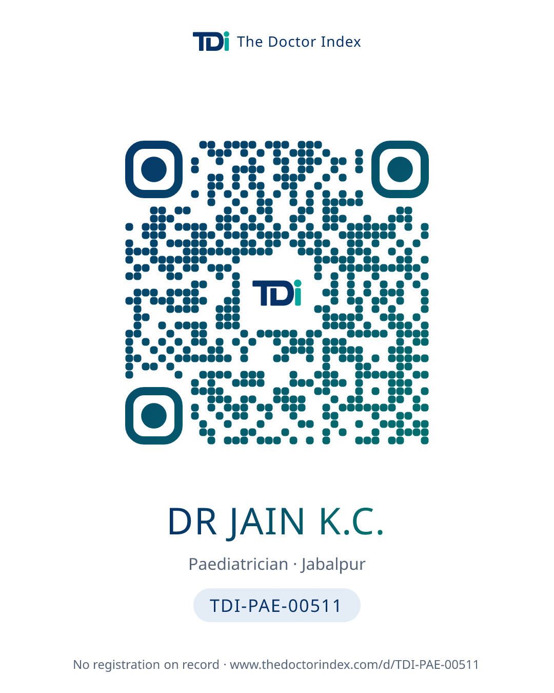 QR card for Dr Jain K.C., TDI-PAE-00511
