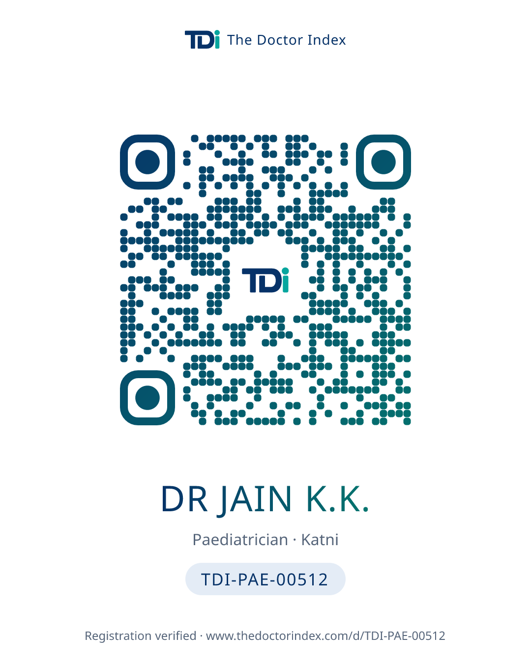 QR card for Dr Jain K.K., TDI-PAE-00512