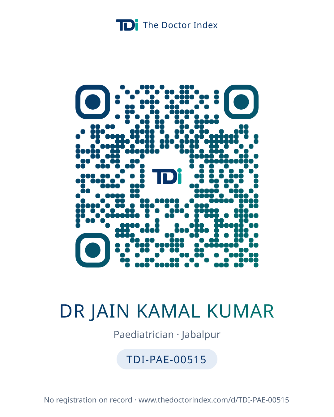 QR card for Dr Jain Kamal Kumar, TDI-PAE-00515