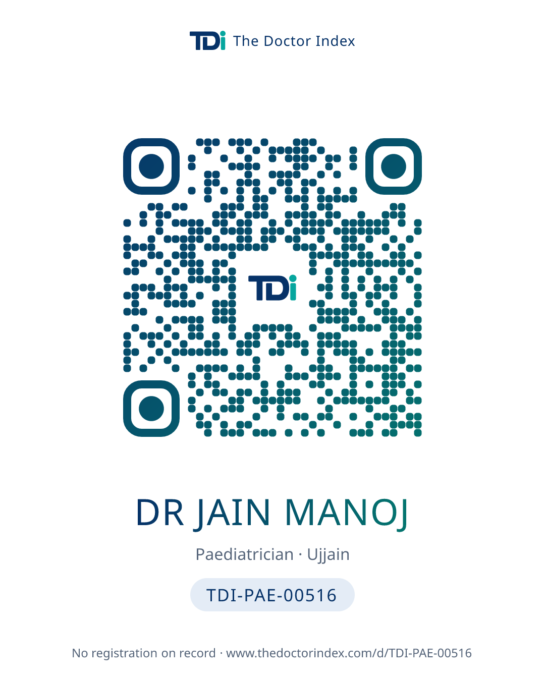 QR card for Dr Jain Manoj, TDI-PAE-00516