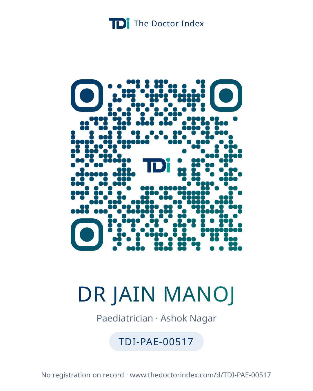 QR card for Dr Jain Manoj, TDI-PAE-00517