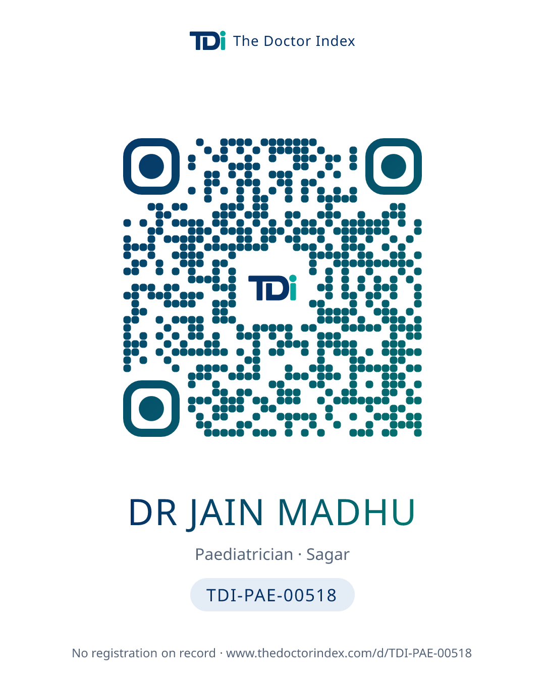 QR card for Dr Jain Madhu, TDI-PAE-00518