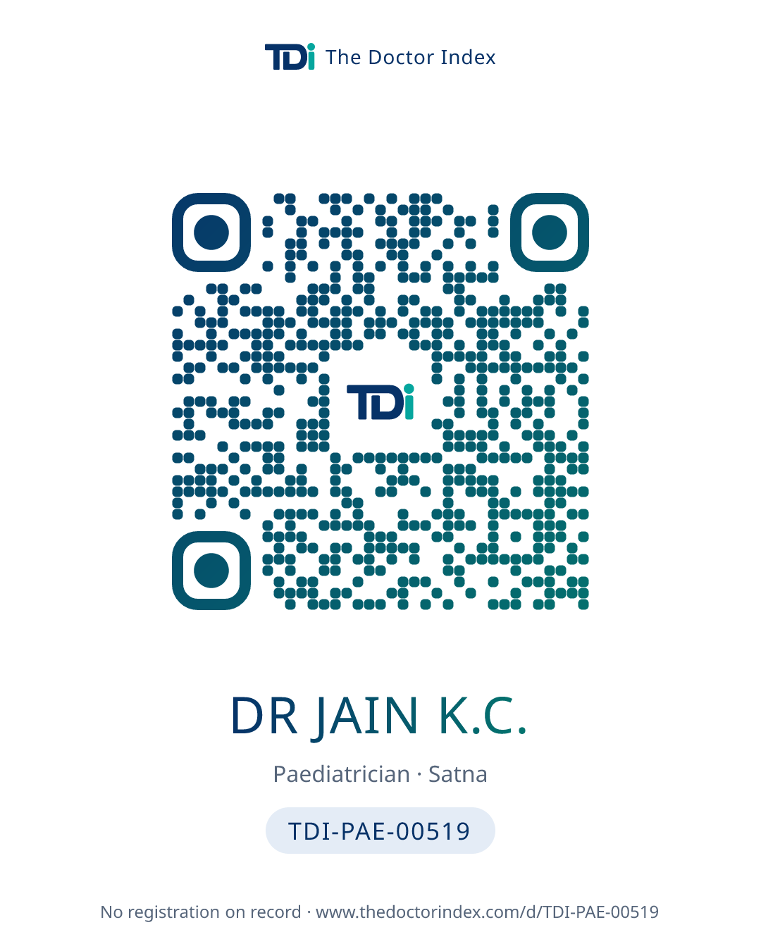 QR card for Dr Jain K.C., TDI-PAE-00519