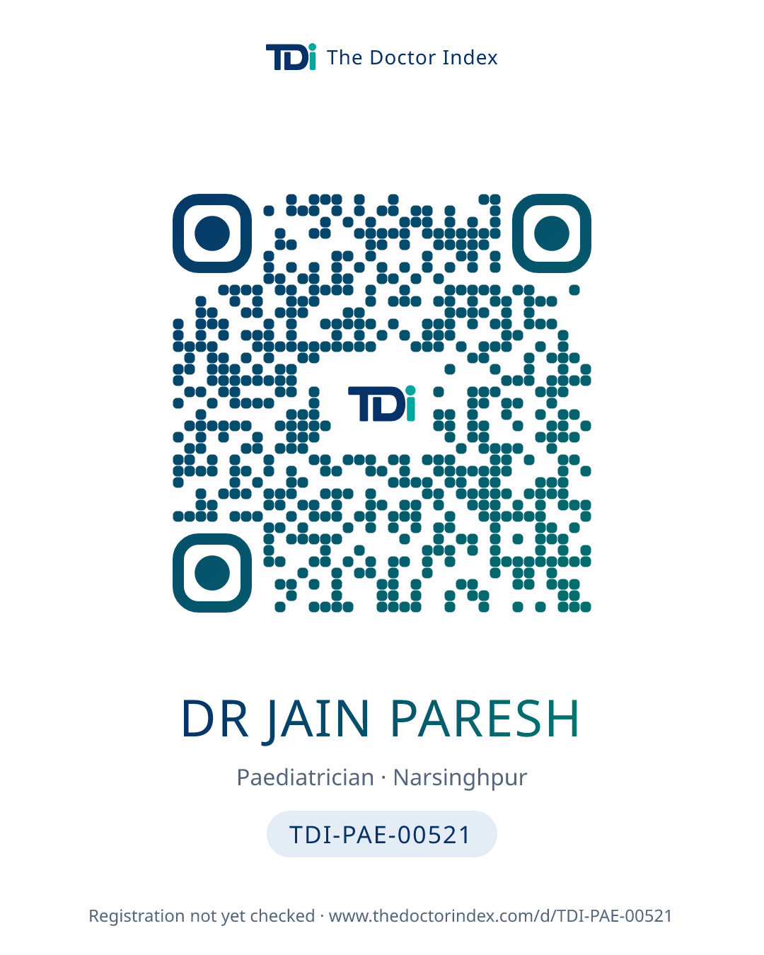 QR card for Dr Jain Paresh, TDI-PAE-00521