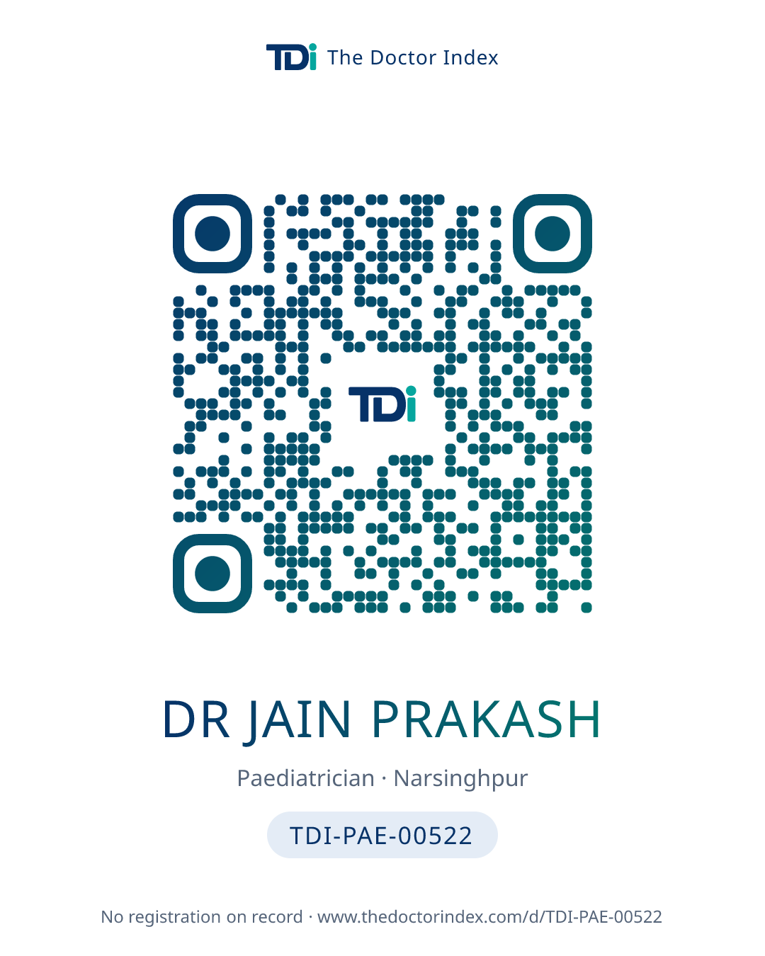QR card for Dr Jain Prakash, TDI-PAE-00522