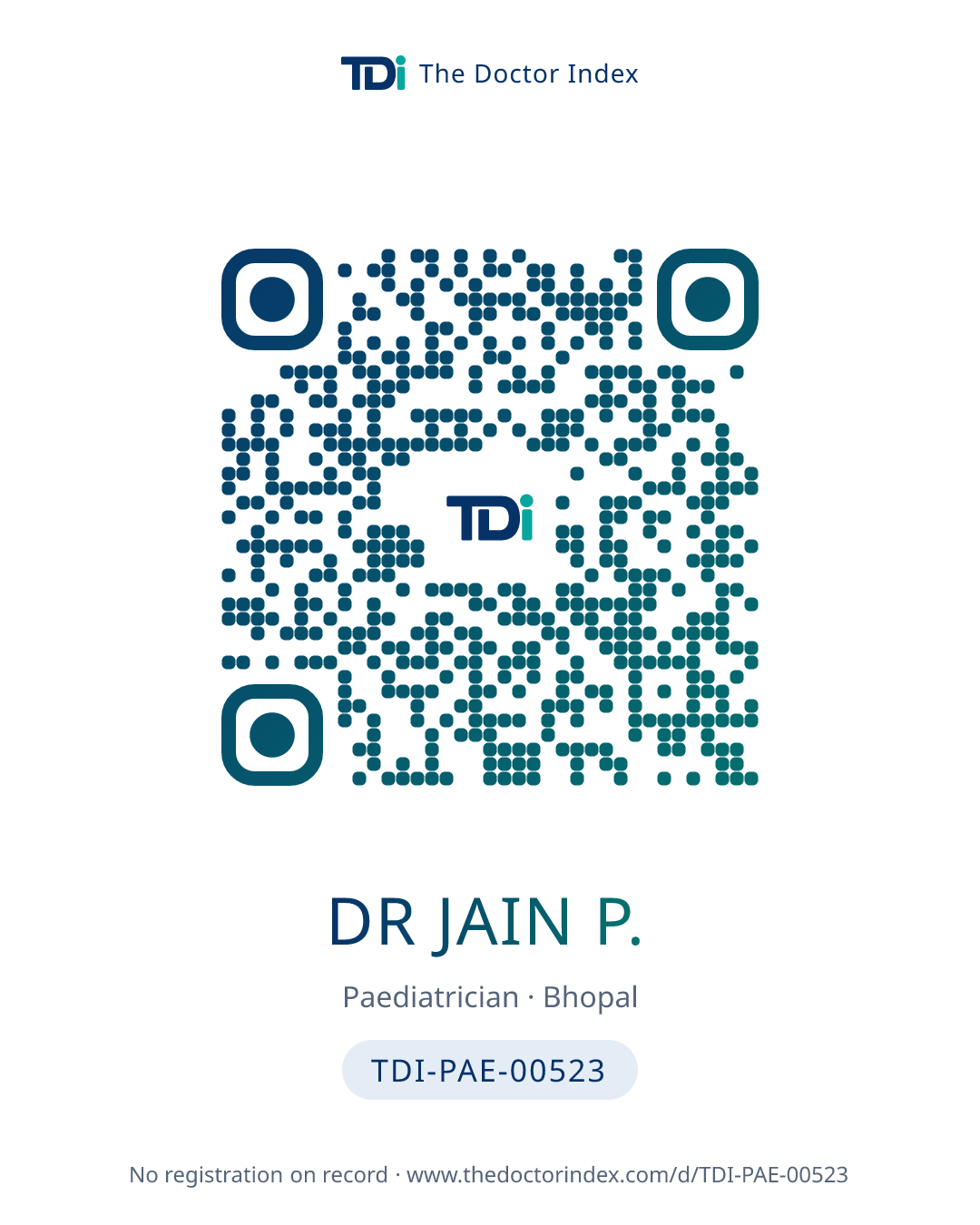 QR card for Dr Jain P., TDI-PAE-00523