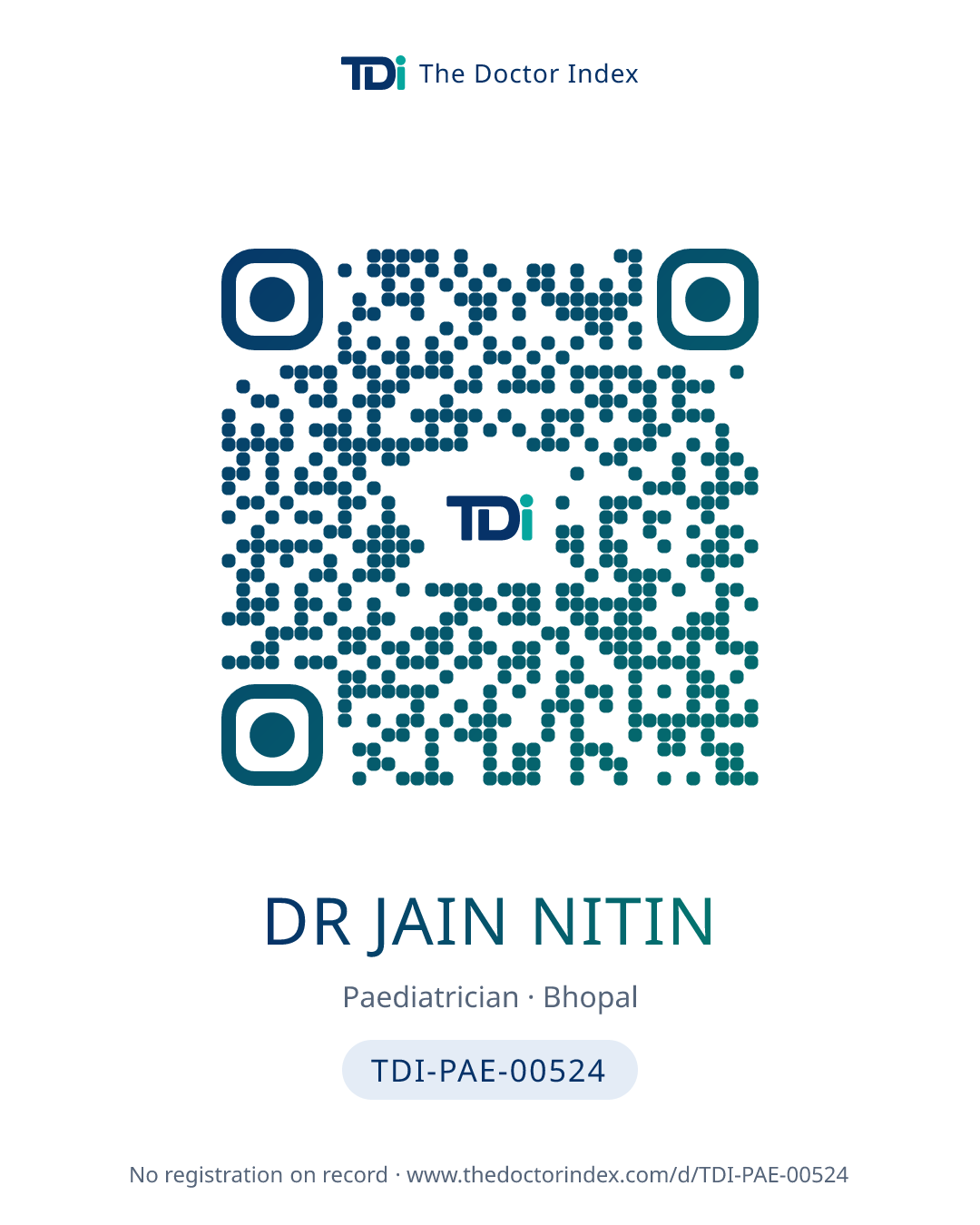 QR card for Dr Jain Nitin, TDI-PAE-00524