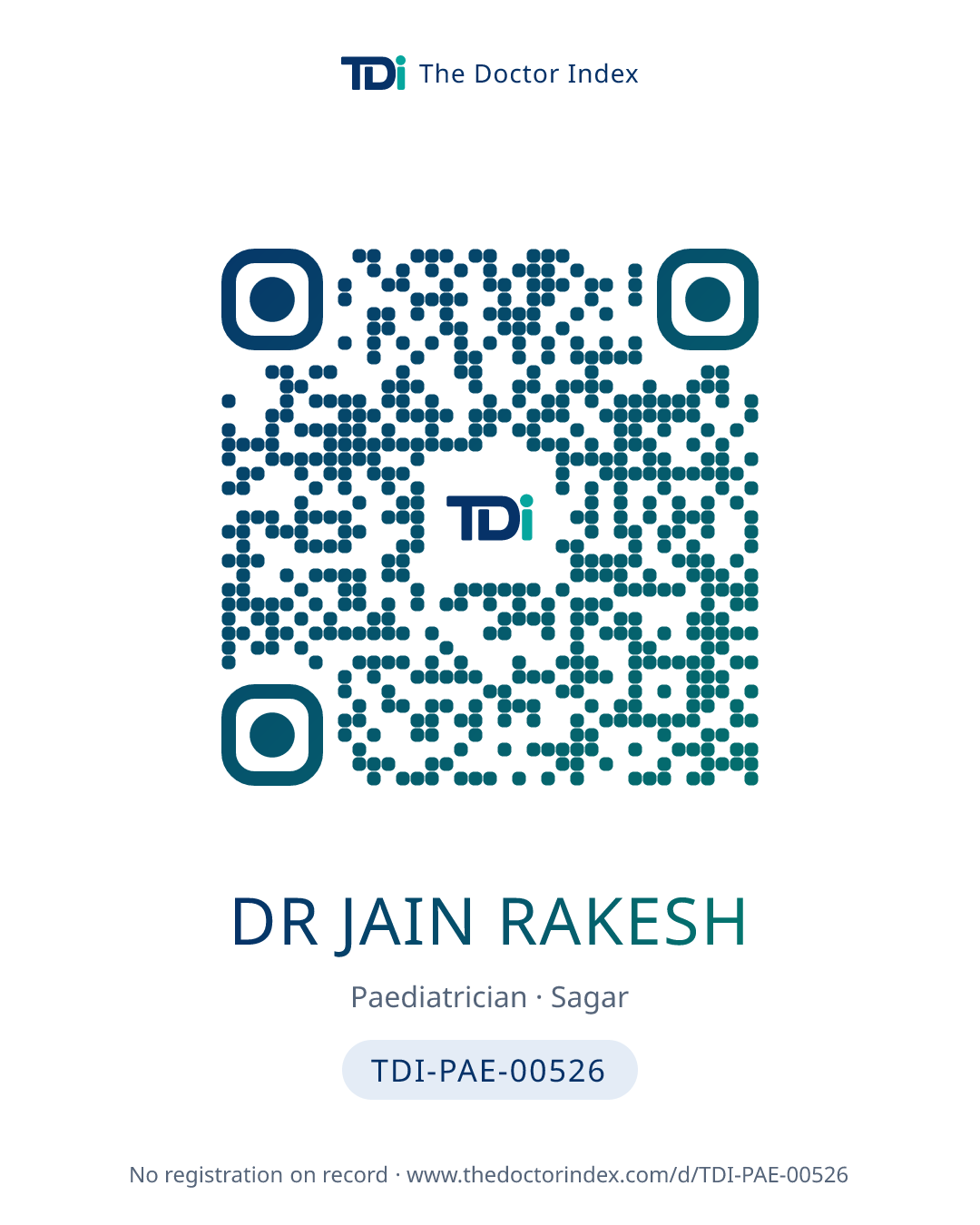 QR card for Dr Jain Rakesh, TDI-PAE-00526