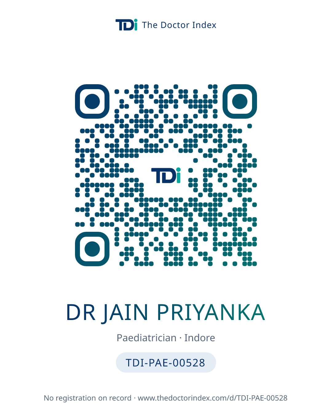QR card for Dr Jain Priyanka, TDI-PAE-00528