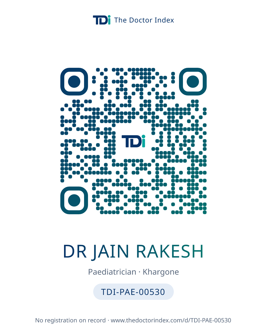 QR card for Dr Jain Rakesh, TDI-PAE-00530