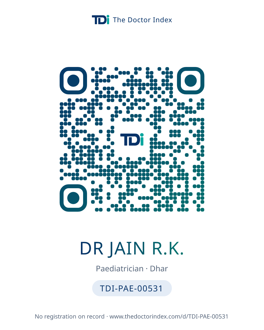 QR card for Dr Jain R.K., TDI-PAE-00531