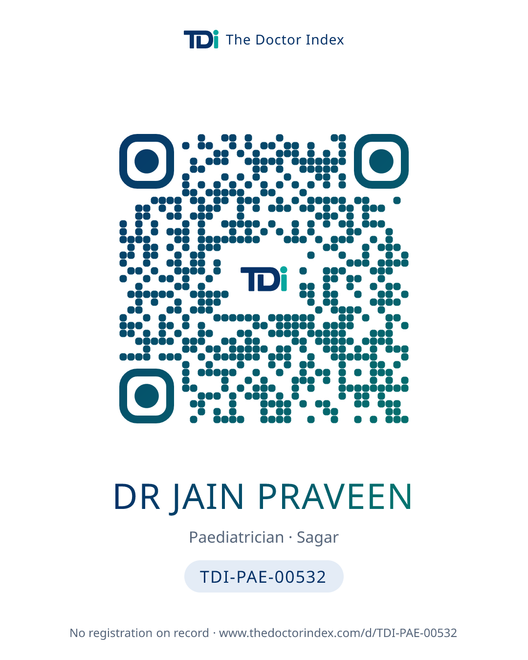 QR card for Dr Jain Praveen, TDI-PAE-00532