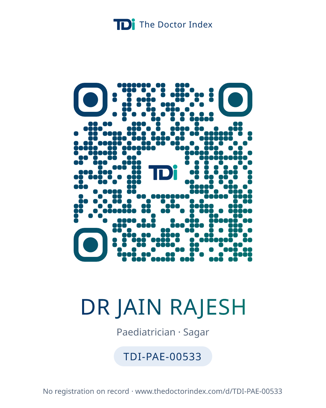 QR card for Dr Jain Rajesh, TDI-PAE-00533