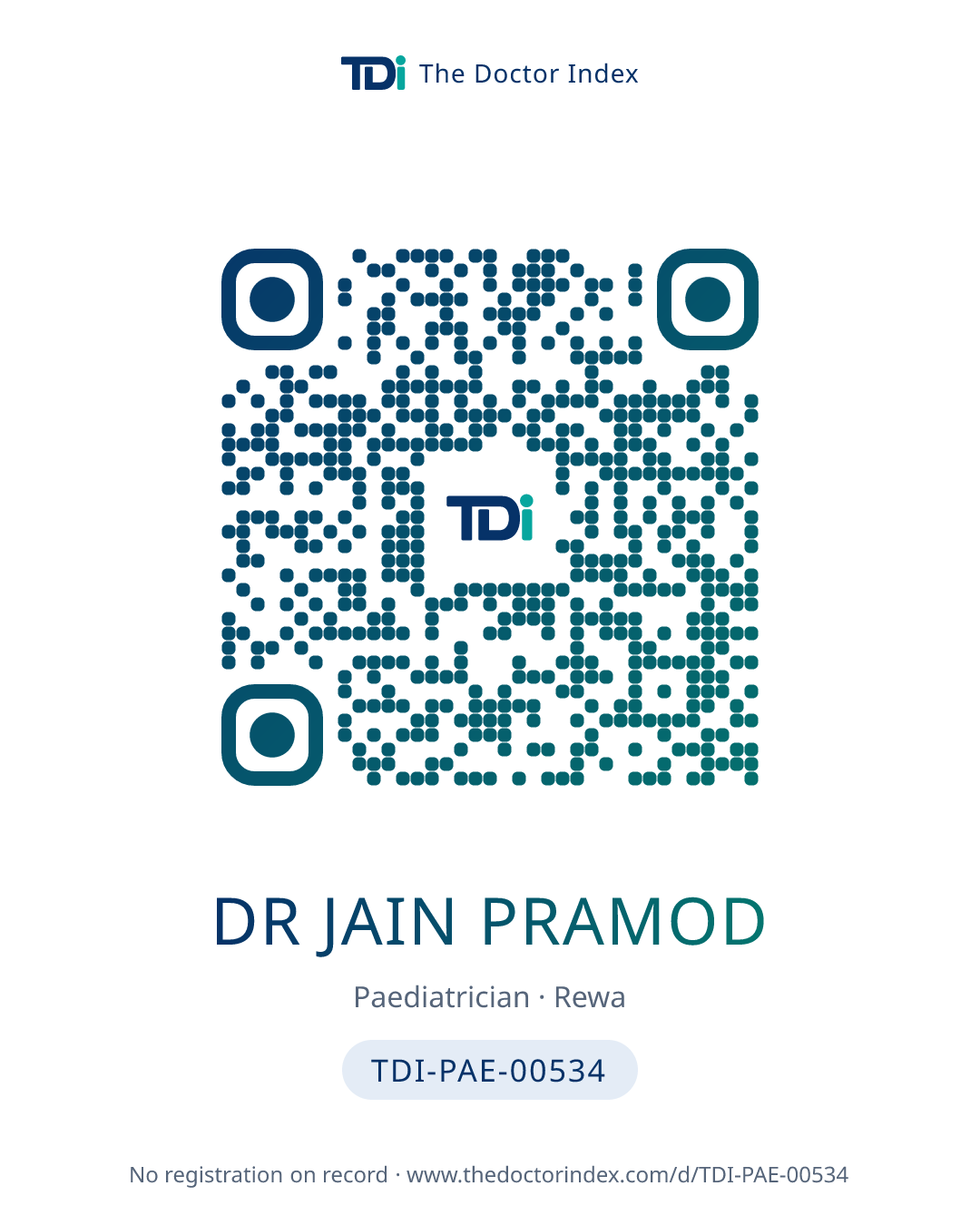 QR card for Dr Jain Pramod, TDI-PAE-00534