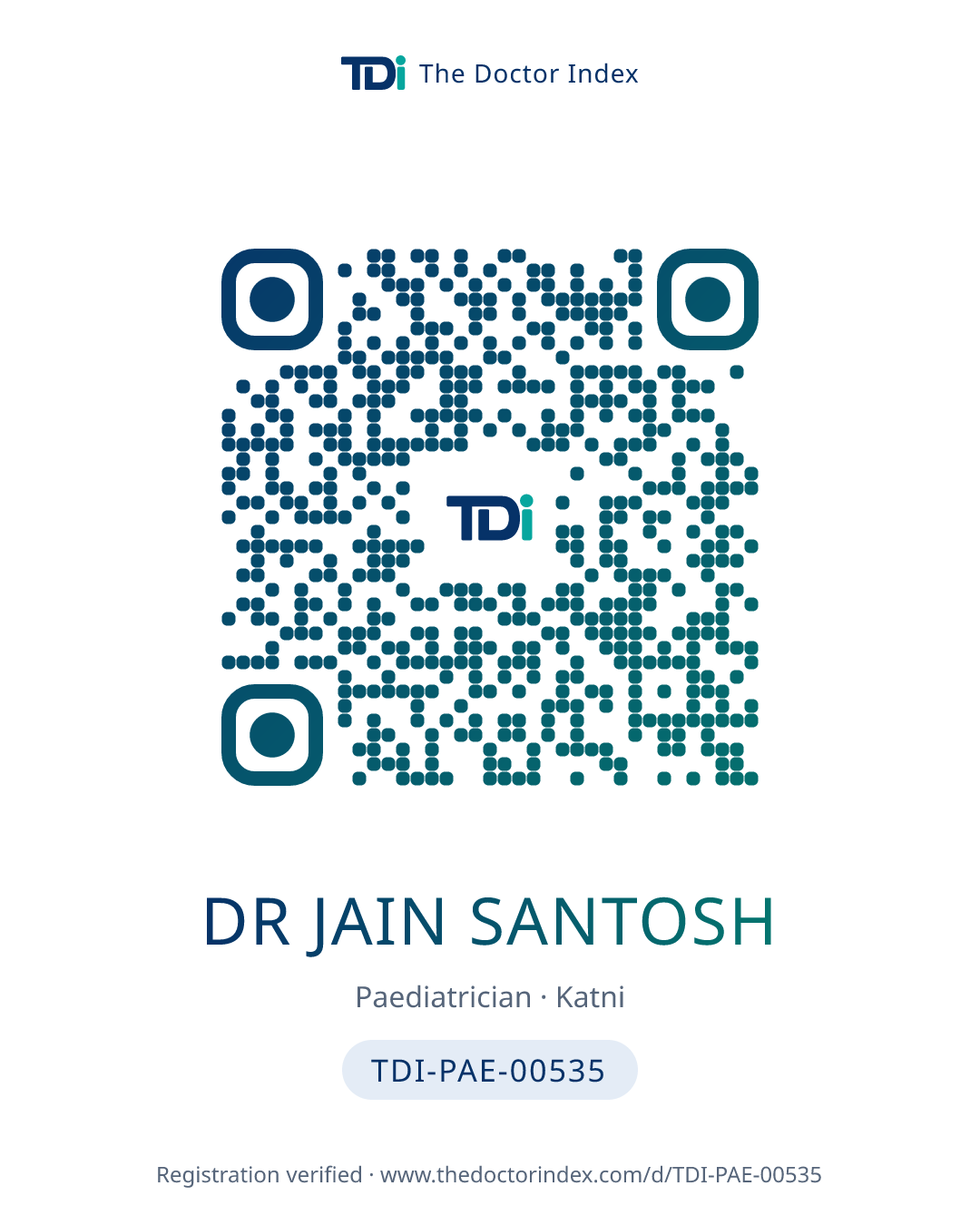 QR card for Dr Jain Santosh, TDI-PAE-00535
