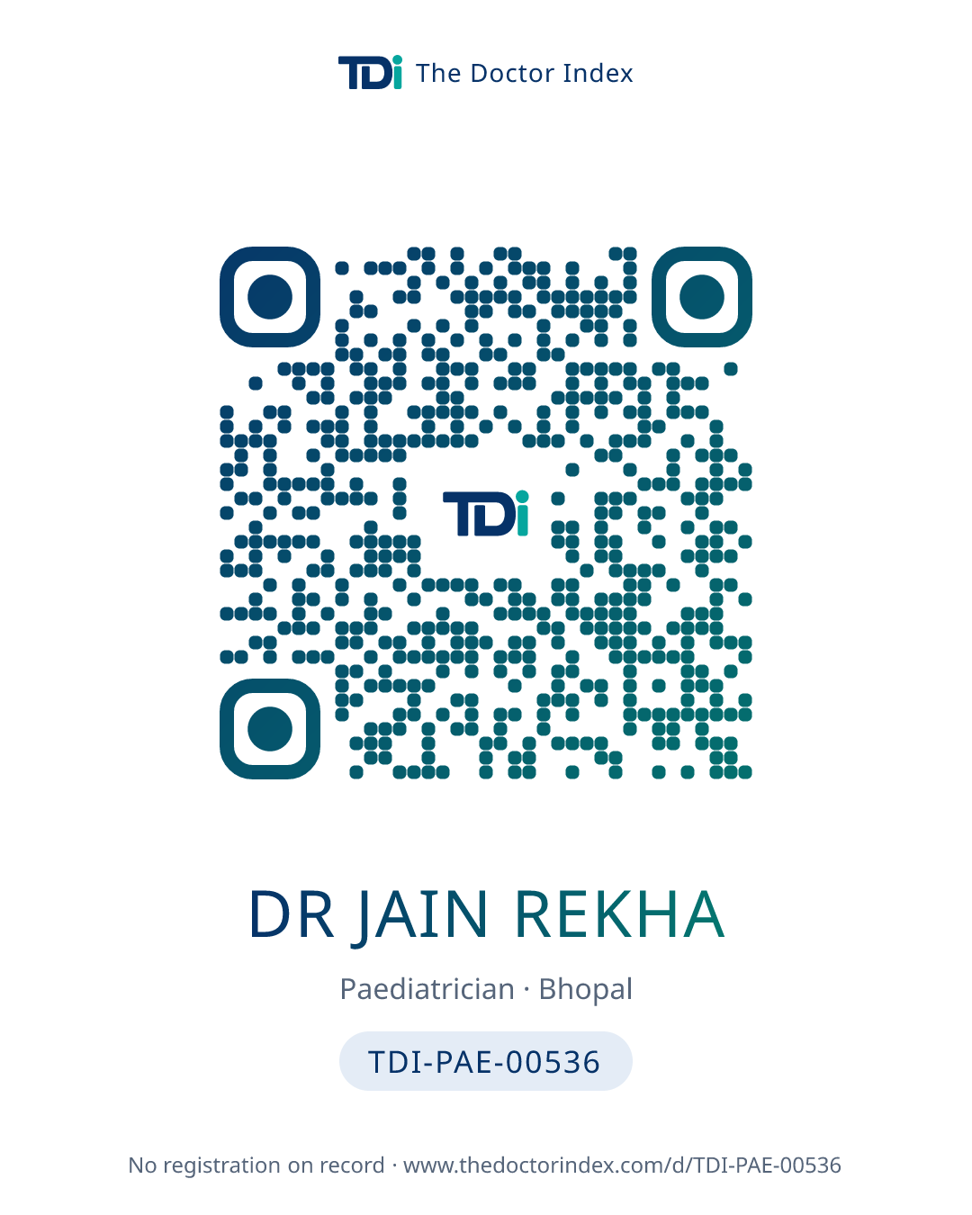 QR card for Dr Jain Rekha, TDI-PAE-00536
