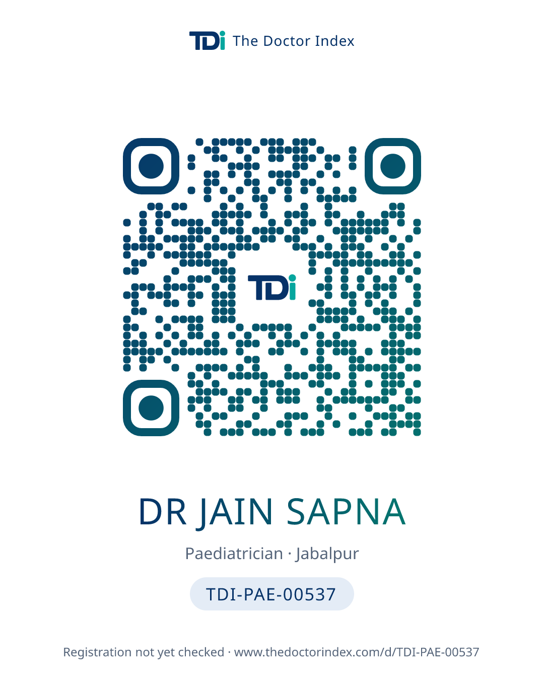 QR card for Dr Jain Sapna, TDI-PAE-00537