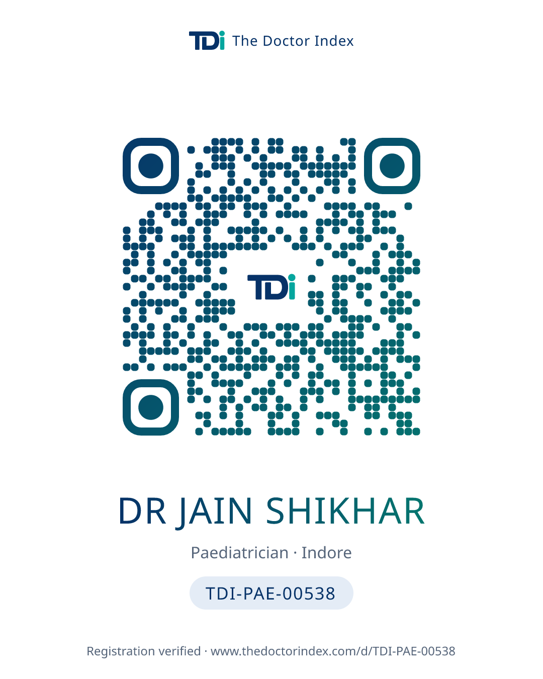 QR card for Dr Jain Shikhar, TDI-PAE-00538