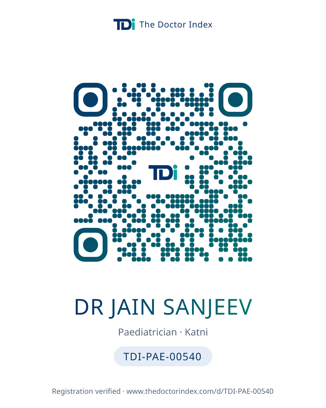 QR card for Dr Jain Sanjeev, TDI-PAE-00540