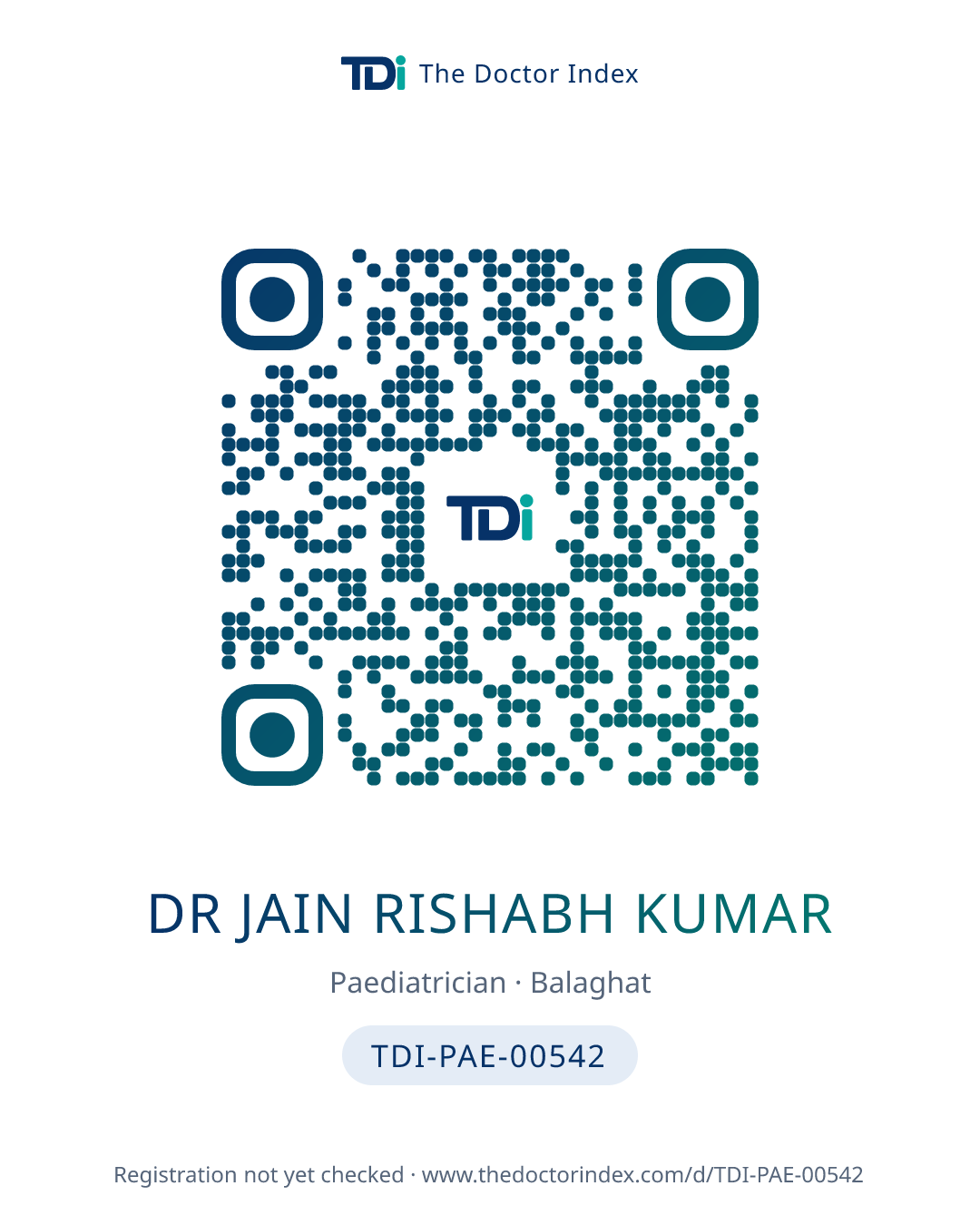 QR card for Dr Jain Rishabh Kumar, TDI-PAE-00542