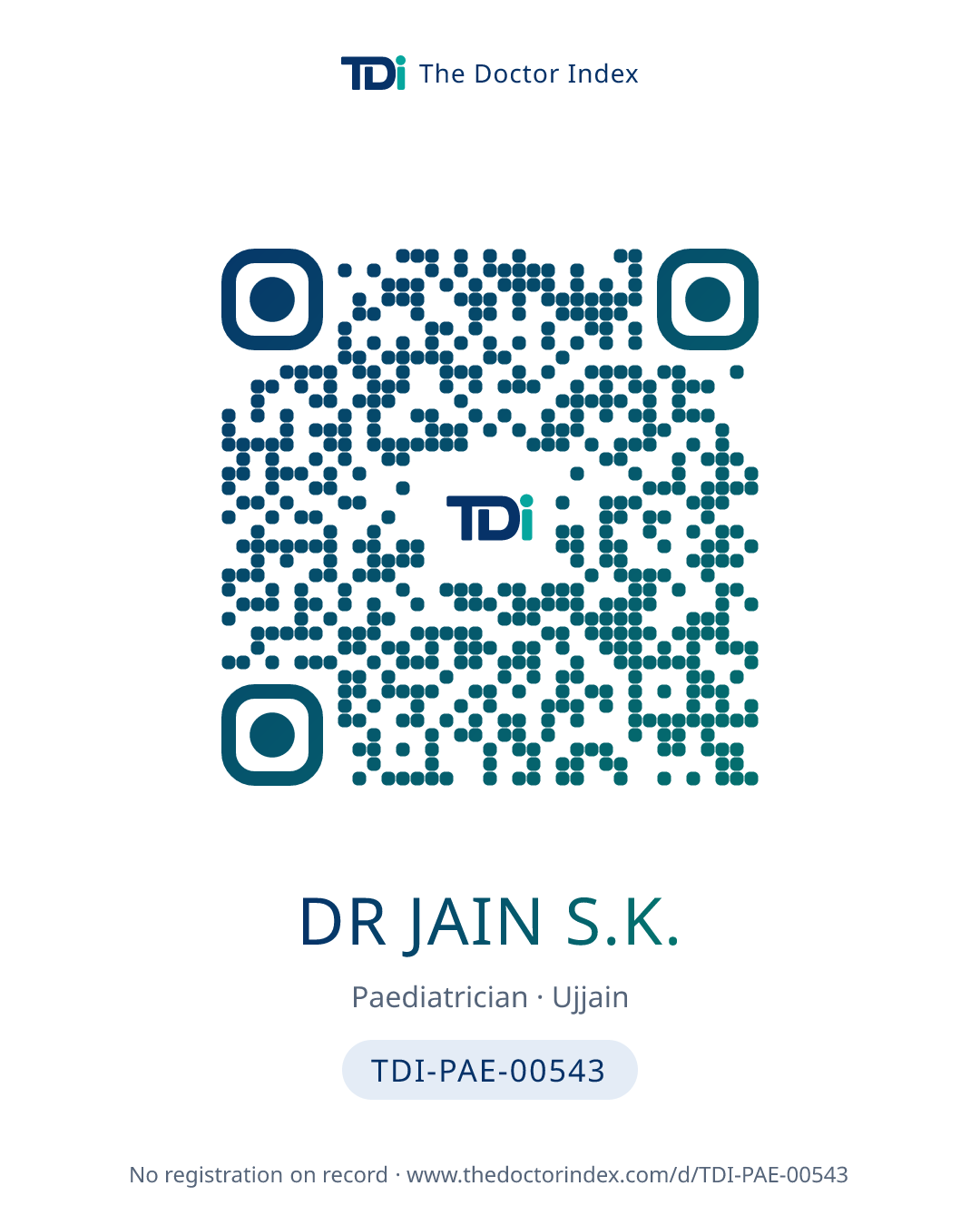 QR card for Dr Jain S.K., TDI-PAE-00543